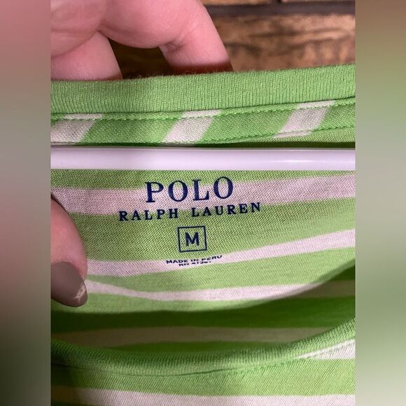 Green white striped polo blouse - Picture 2 of 7